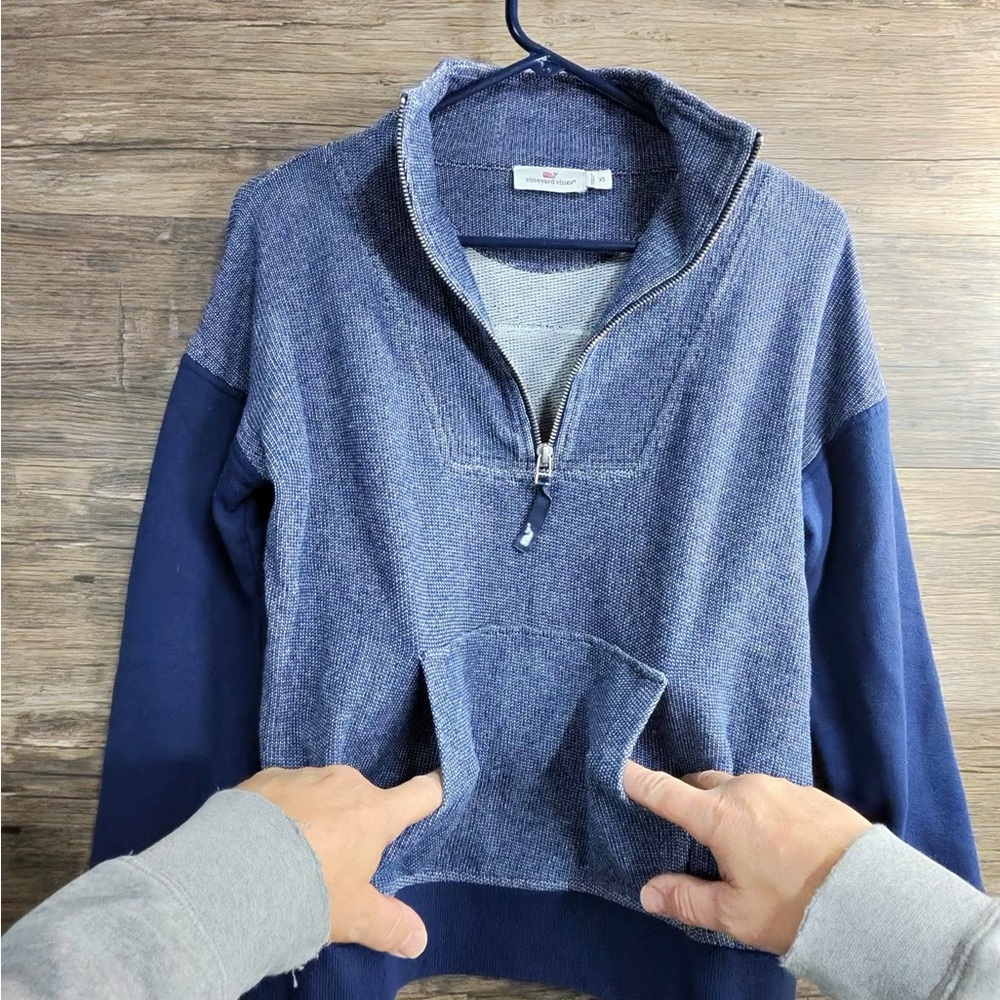 Vineyard Vines Heathered Blue Quarter-Zip Hoodie - Picture 7 of 11